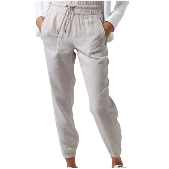 Athleta Women’s Linen Jogger Animal Print Beige SZ 14 - Picture 1 of 16